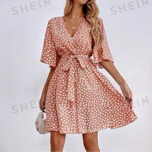 SHEIN butterfly sleeve belted dress